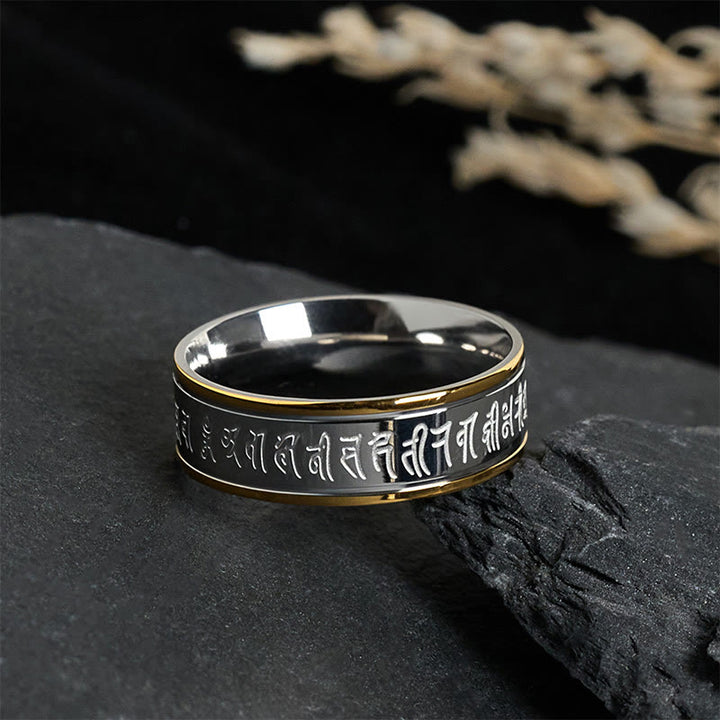 Anello girevole in acciaio al titanio Buddha Stones, scritture tibetane, Shurangama Mantra - image 1