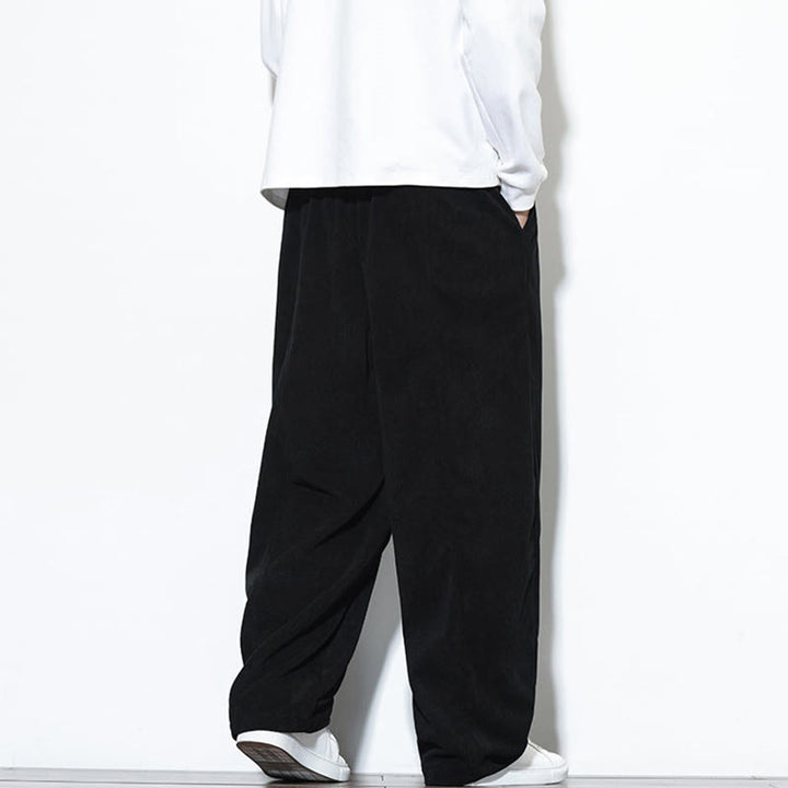 Pantaloni harem da uomo in puro velluto a coste con coulisse e tasche, con motivo Buddha Stones. - image 27