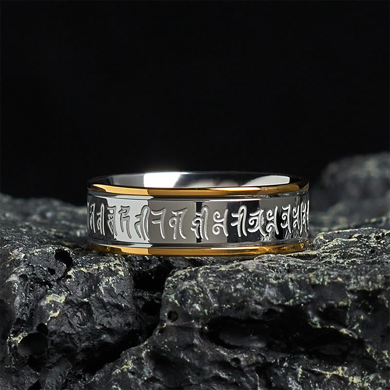 Anello girevole in acciaio al titanio Buddha Stones, scritture tibetane, Shurangama Mantra - 70-73 mm - image 0