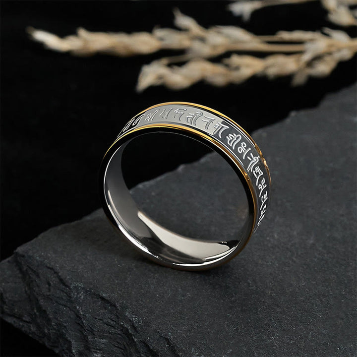 Anello girevole in acciaio al titanio Buddha Stones, scritture tibetane, Shurangama Mantra - image 2