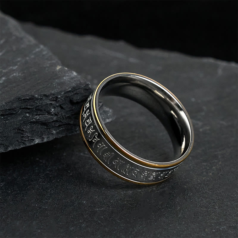 Anello girevole in acciaio al titanio Buddha Stones, scritture tibetane, Shurangama Mantra - image 3