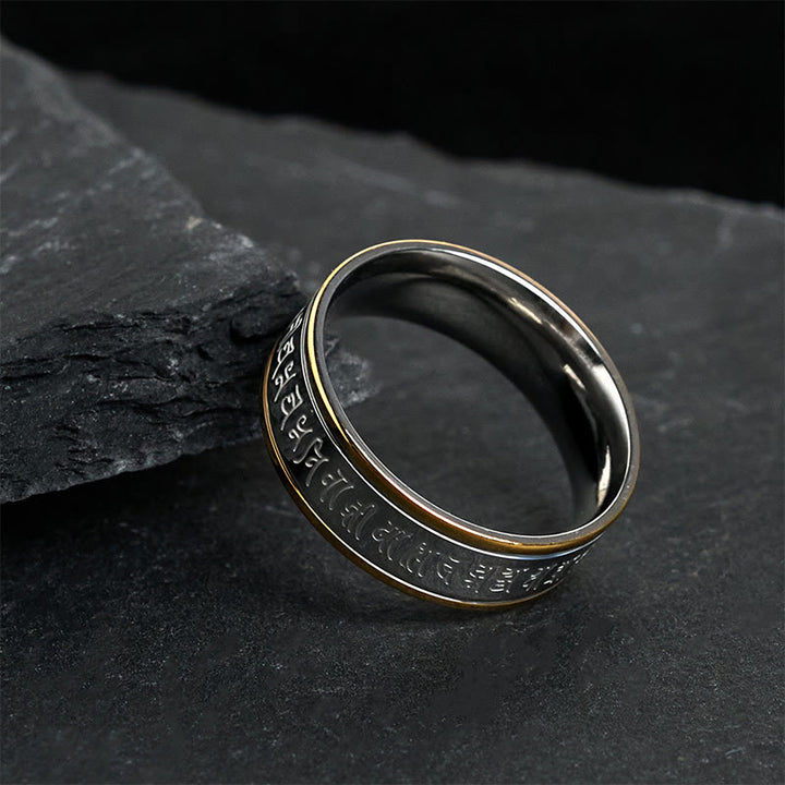 Anello girevole in acciaio al titanio Buddha Stones, scritture tibetane, Shurangama Mantra - image 3