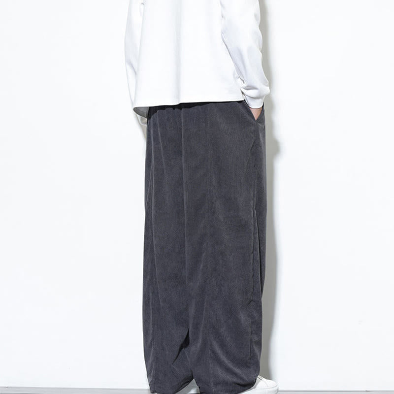 Pantaloni harem da uomo in puro velluto a coste con coulisse e tasche, con motivo Buddha Stones. - image 12