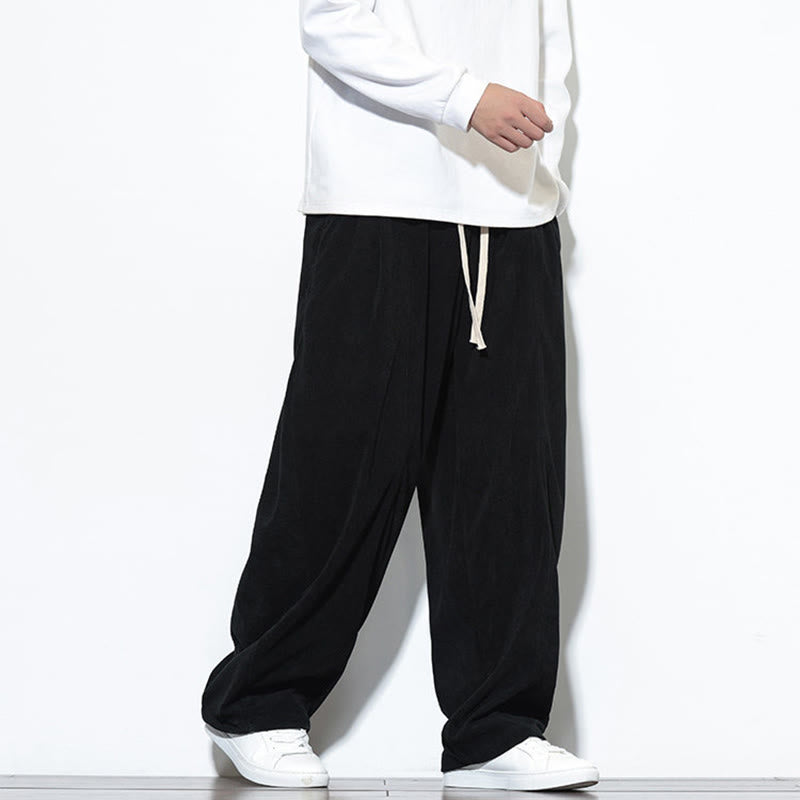 Pantaloni harem da uomo in puro velluto a coste con coulisse e tasche, con motivo Buddha Stones. - image 25