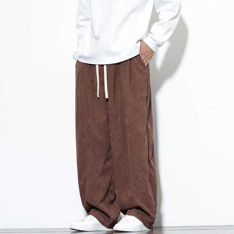 Pantaloni harem da uomo in puro velluto a coste con coulisse e tasche, con motivo Buddha Stones. - image 34