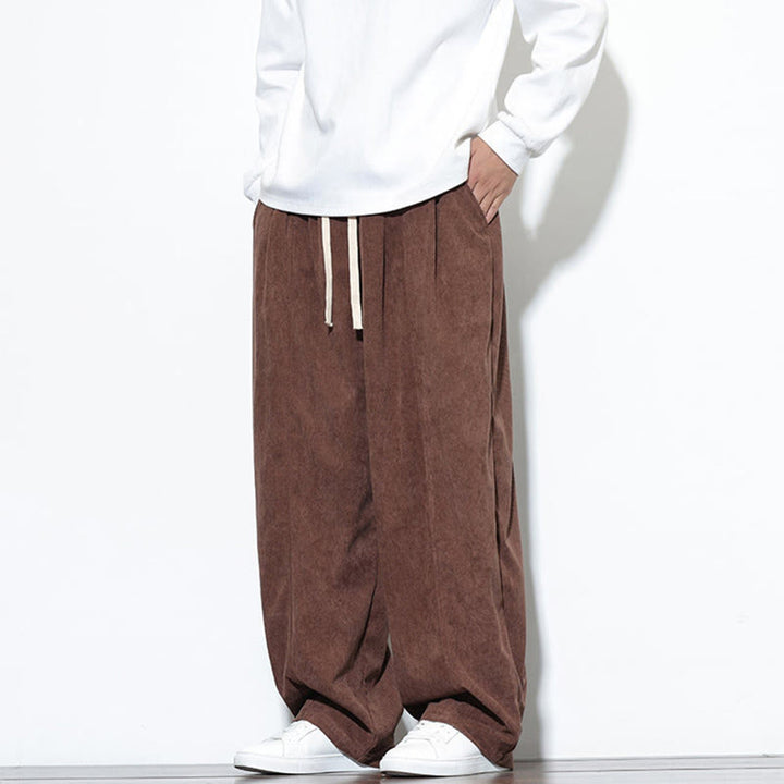 Pantaloni harem da uomo in puro velluto a coste con coulisse e tasche, con motivo Buddha Stones. - image 34