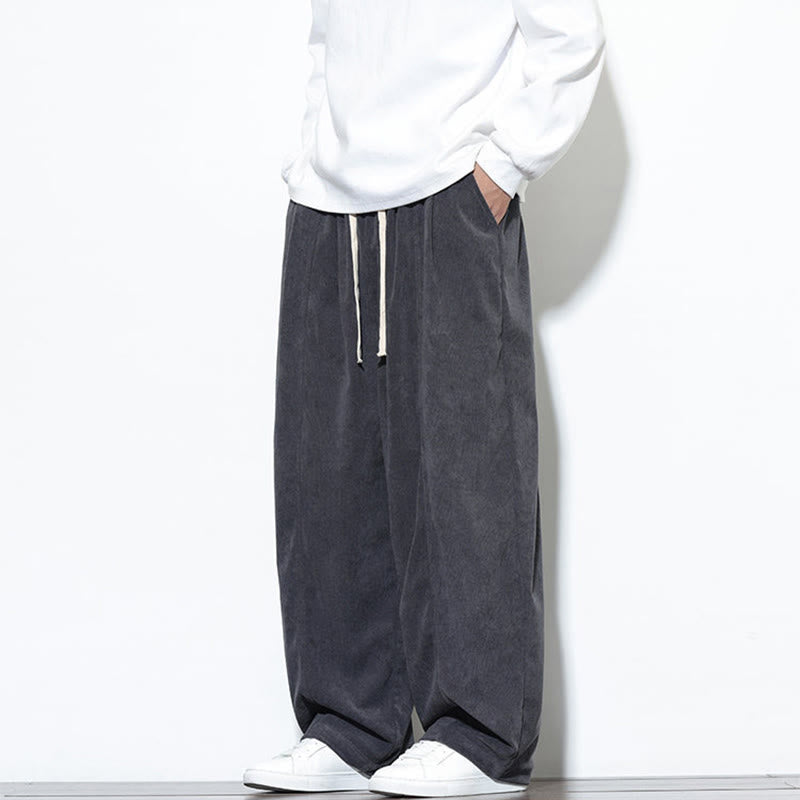 Pantaloni harem da uomo in puro velluto a coste con coulisse e tasche, con motivo Buddha Stones. - image 16