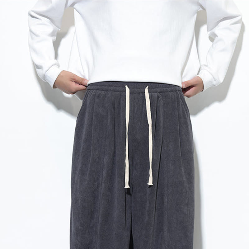 Pantaloni harem da uomo in puro velluto a coste con coulisse e tasche, con motivo Buddha Stones. - image 20