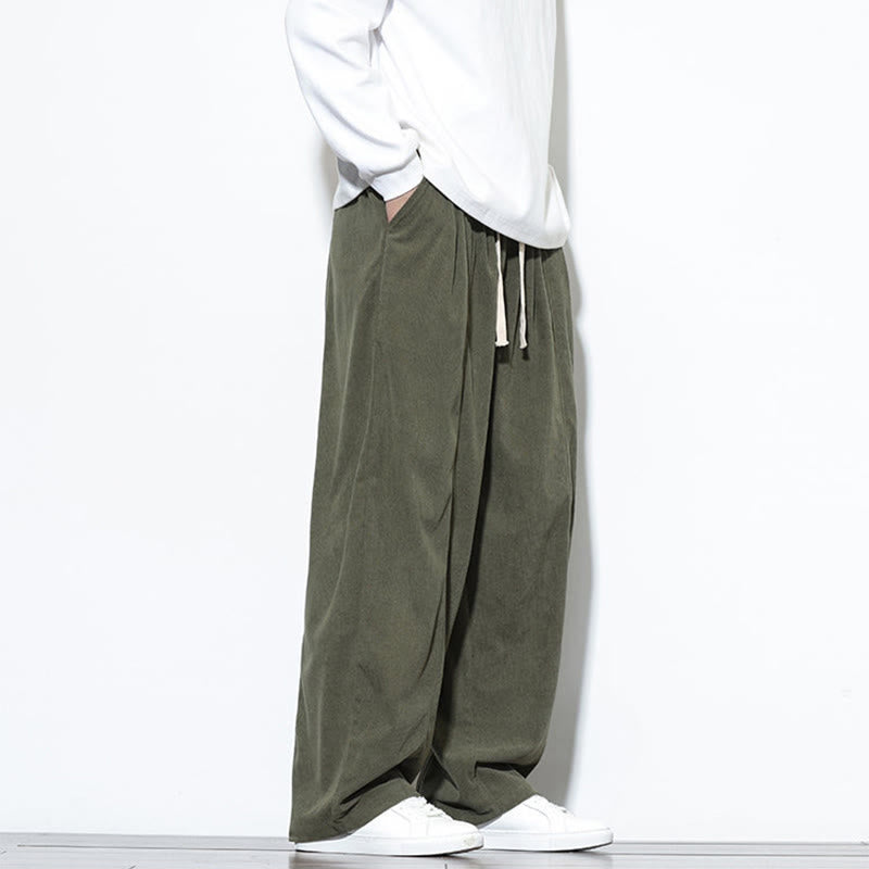 Pantaloni harem da uomo in puro velluto a coste con coulisse e tasche, con motivo Buddha Stones. - image 8