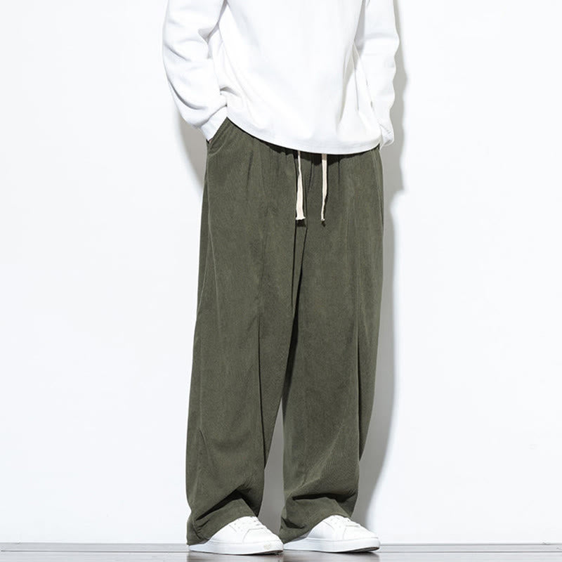 Pantaloni harem da uomo in puro velluto a coste con coulisse e tasche, con motivo Buddha Stones. - image 9