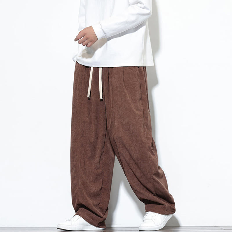 Pantaloni harem da uomo in puro velluto a coste con coulisse e tasche, con motivo Buddha Stones. - image 32