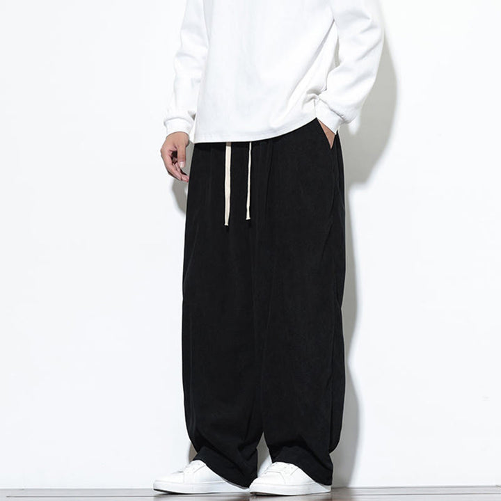 Pantaloni harem da uomo in puro velluto a coste con coulisse e tasche, con motivo Buddha Stones. - image 26