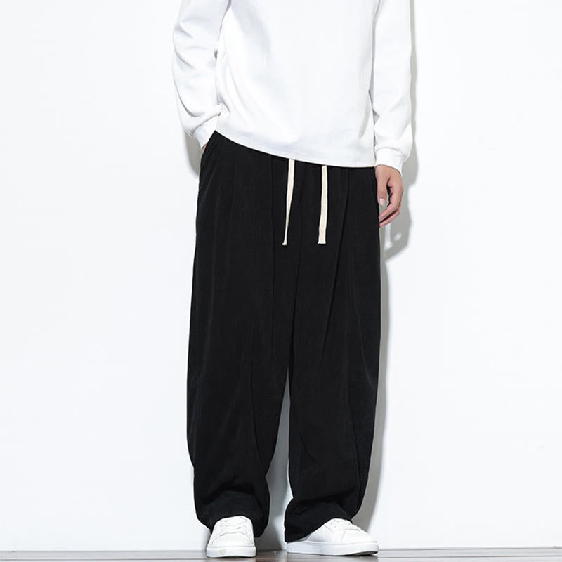 Pantaloni harem da uomo in puro velluto a coste con coulisse e tasche, con motivo Buddha Stones. - image 30