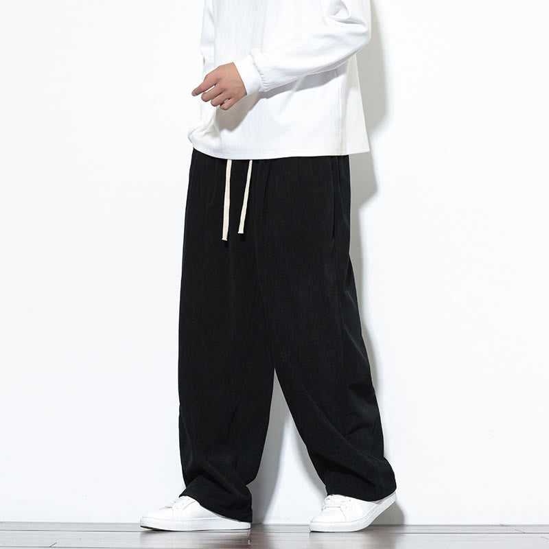 Pantaloni harem da uomo in puro velluto a coste con coulisse e tasche, con motivo Buddha Stones. - image 24