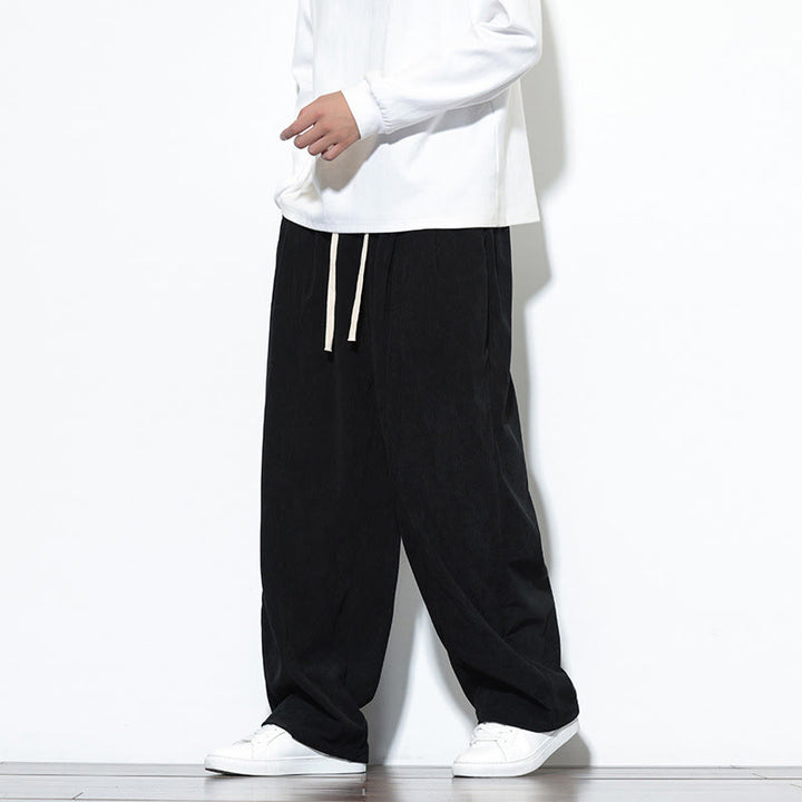 Pantaloni harem da uomo in puro velluto a coste con coulisse e tasche, con motivo Buddha Stones. - image 24