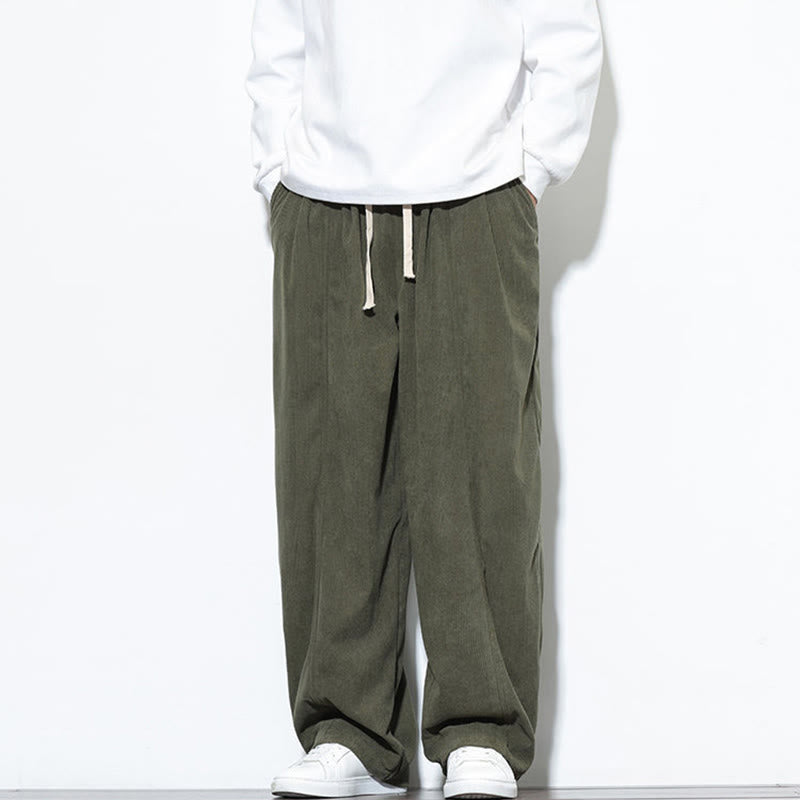 Pantaloni harem da uomo in puro velluto a coste con coulisse e tasche, con motivo Buddha Stones. - image 5