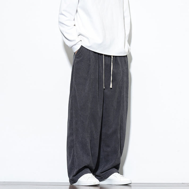 Pantaloni harem da uomo in puro velluto a coste con coulisse e tasche, con motivo Buddha Stones. - image 18
