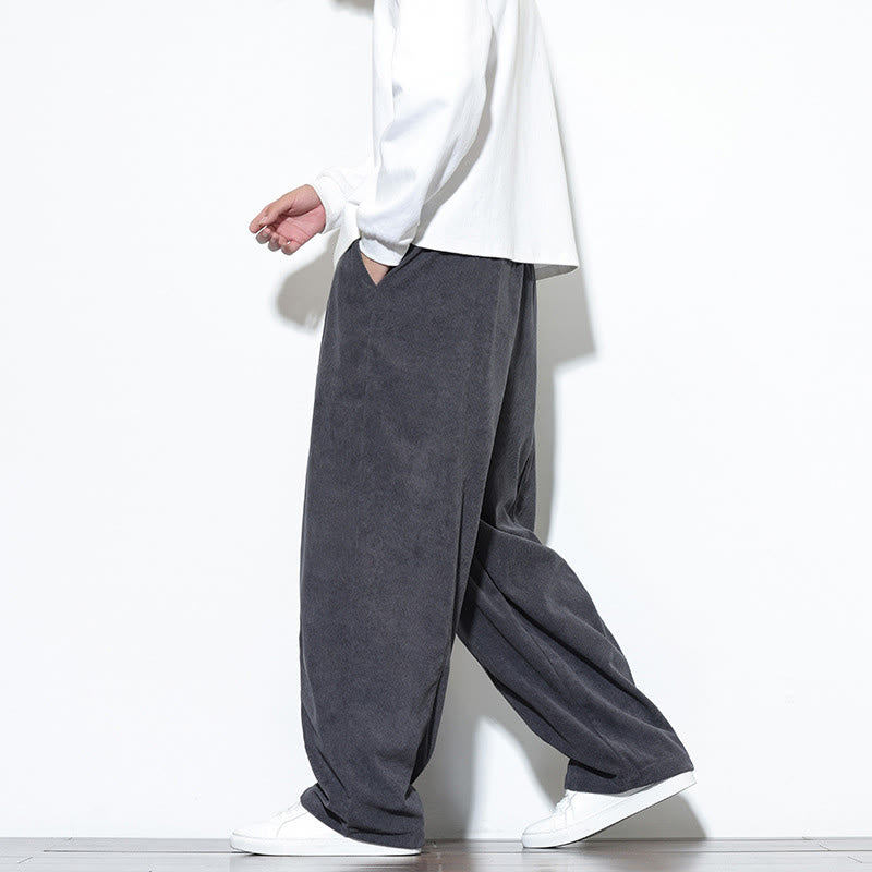 Pantaloni harem da uomo in puro velluto a coste con coulisse e tasche, con motivo Buddha Stones. - image 15