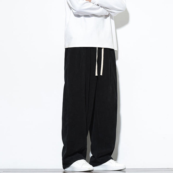 Pantaloni harem da uomo in puro velluto a coste con coulisse e tasche, con motivo Buddha Stones. - image 28