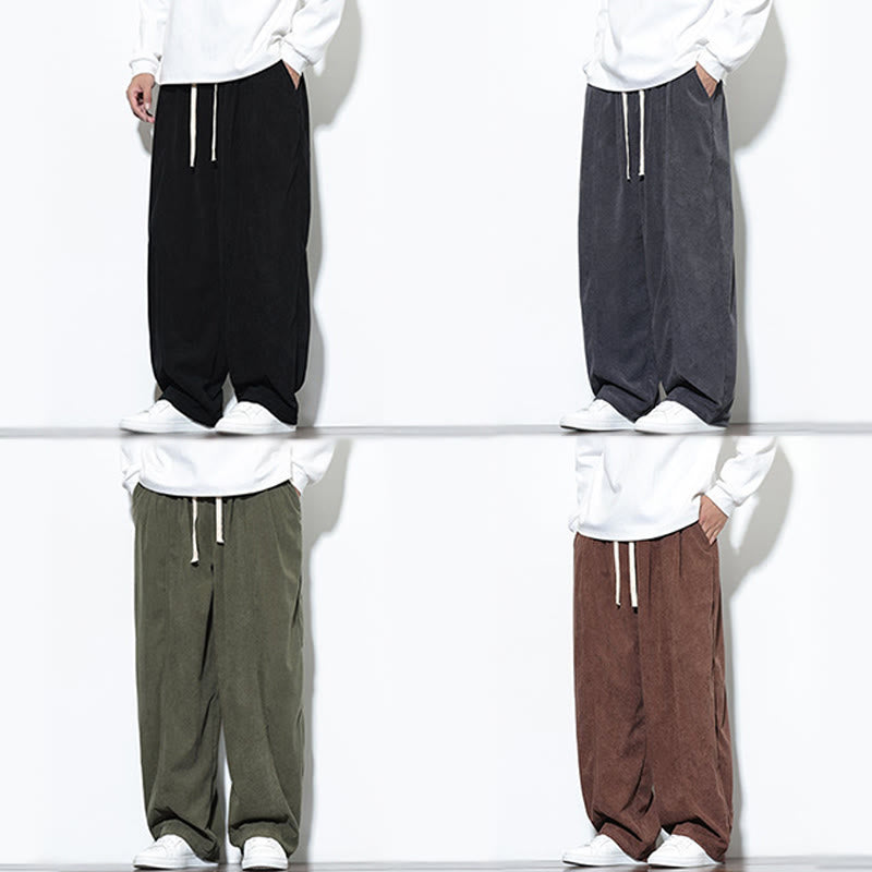 Pantaloni harem da uomo in puro velluto a coste con coulisse e tasche, con motivo Buddha Stones. - image 38