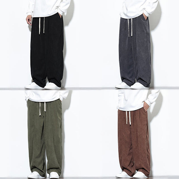 Pantaloni harem da uomo in puro velluto a coste con coulisse e tasche, con motivo Buddha Stones. - image 38