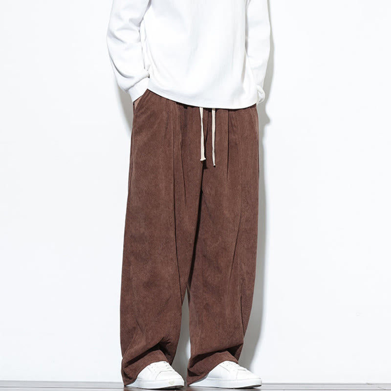 Pantaloni harem da uomo in puro velluto a coste con coulisse e tasche, con motivo Buddha Stones. - image 35