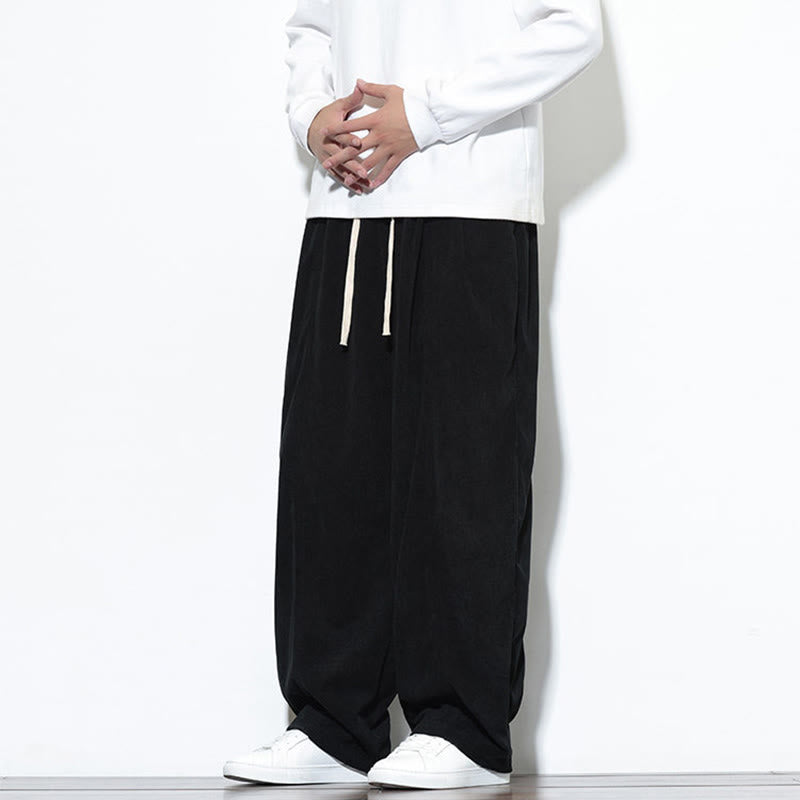 Pantaloni harem da uomo in puro velluto a coste con coulisse e tasche, con motivo Buddha Stones. - image 29