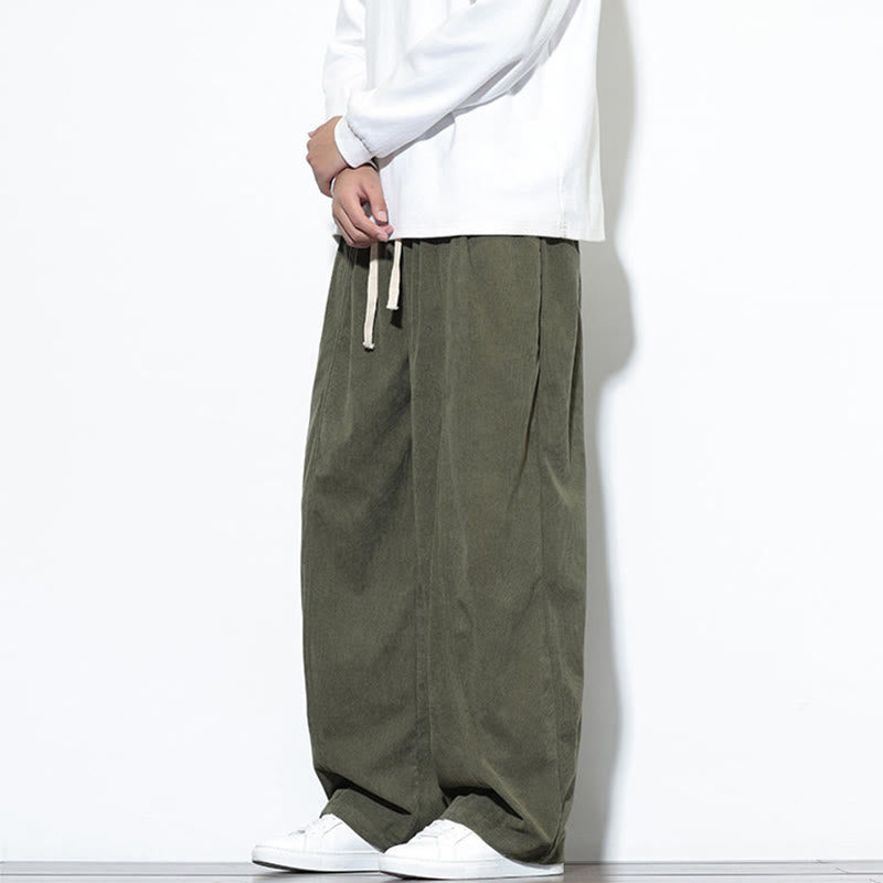 Pantaloni harem da uomo in puro velluto a coste con coulisse e tasche, con motivo Buddha Stones. - image 4