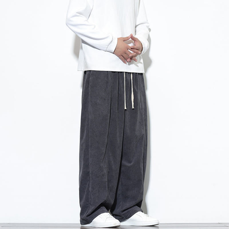 Pantaloni harem da uomo in puro velluto a coste con coulisse e tasche, con motivo Buddha Stones. - image 17