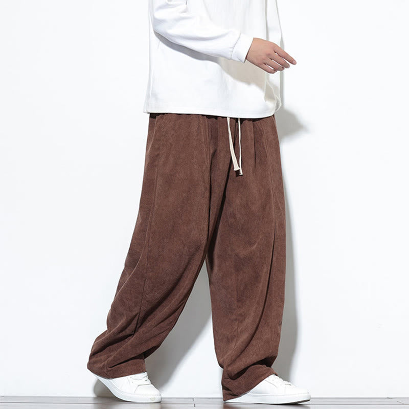 Pantaloni harem da uomo in puro velluto a coste con coulisse e tasche, con motivo Buddha Stones. - image 33
