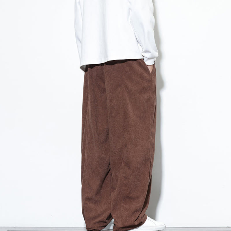 Pantaloni harem da uomo in puro velluto a coste con coulisse e tasche, con motivo Buddha Stones. - image 37