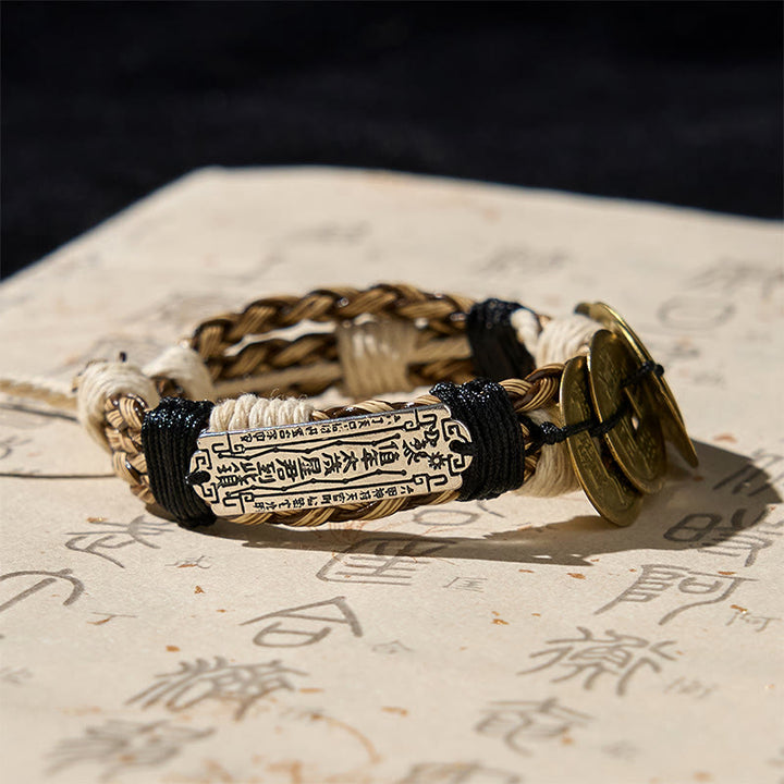 Braccialetto di corda di protezione con amuleto e cinque monete dell'imperatore, Buddha Stones  - image 4