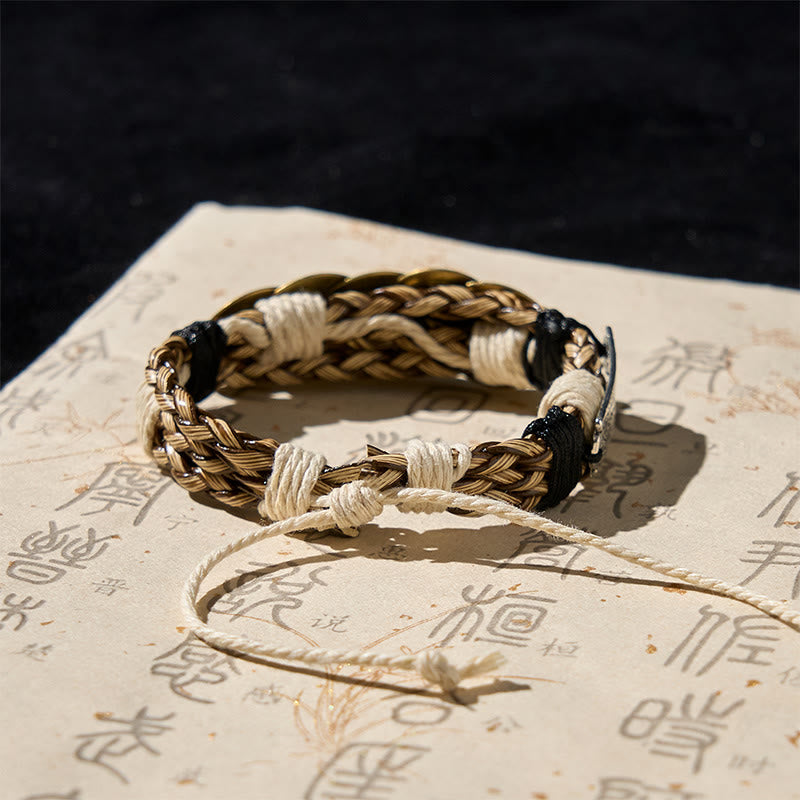 Braccialetto di corda di protezione con amuleto e cinque monete dell'imperatore, Buddha Stones  - image 3