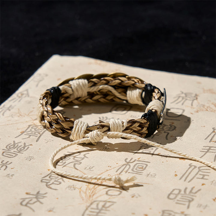 Braccialetto di corda di protezione con amuleto e cinque monete dell'imperatore, Buddha Stones  - image 3