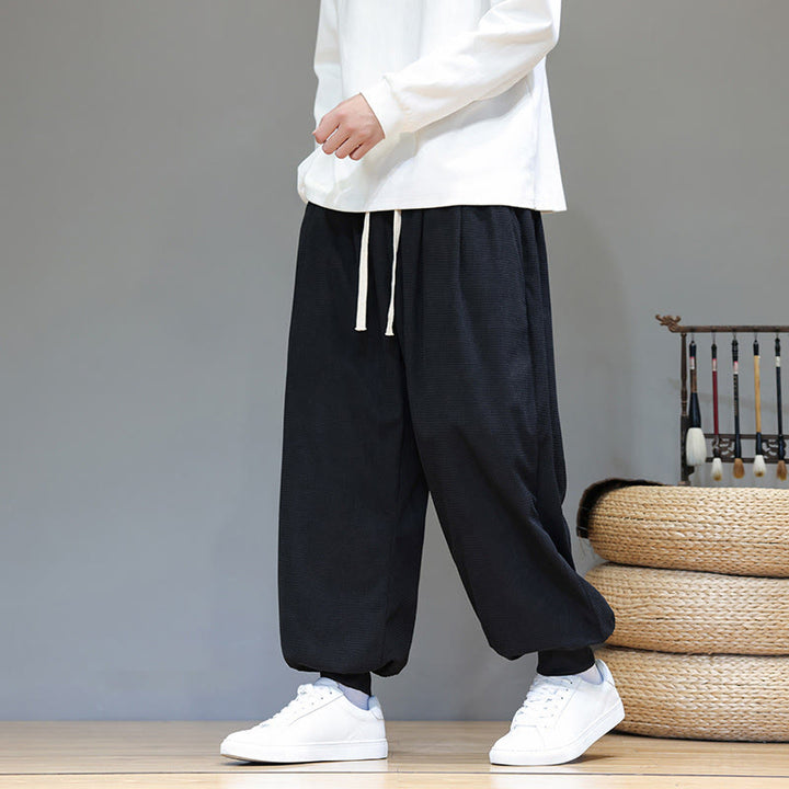 Pantaloni da uomo in velluto a coste di cotone con coulisse, modello semplice, modello Buddha Stones Fall Plain con tasche - image 32