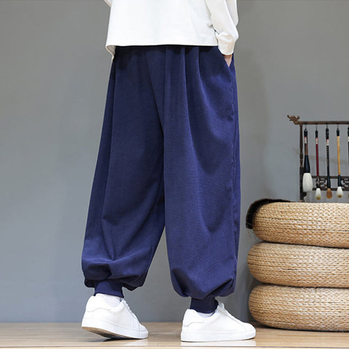 Pantaloni da uomo in velluto a coste di cotone con coulisse, modello semplice, modello Buddha Stones Fall Plain con tasche - image 54