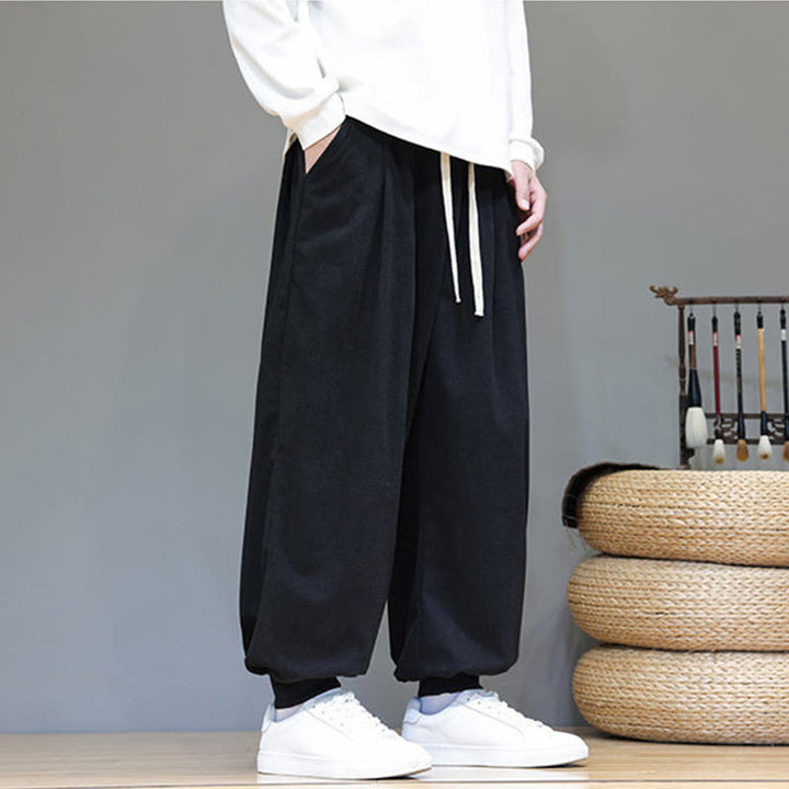 Pantaloni da uomo in velluto a coste di cotone con coulisse, modello semplice, modello Buddha Stones Fall Plain con tasche - image 35