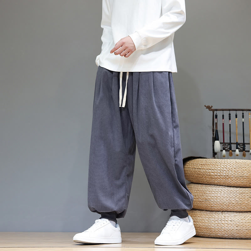 Pantaloni da uomo in velluto a coste di cotone con coulisse, modello semplice, modello Buddha Stones Fall Plain con tasche - image 0