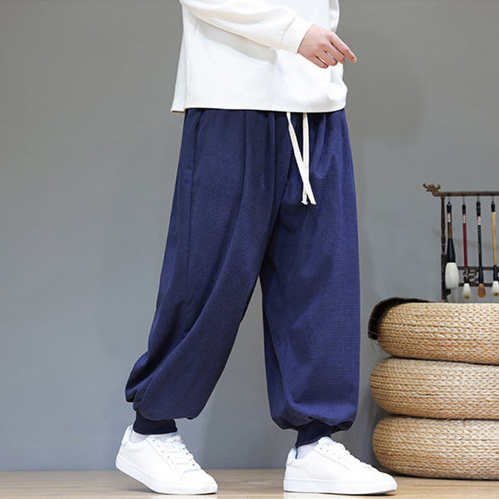 Pantaloni da uomo in velluto a coste di cotone con coulisse, modello semplice, modello Buddha Stones Fall Plain con tasche - image 52
