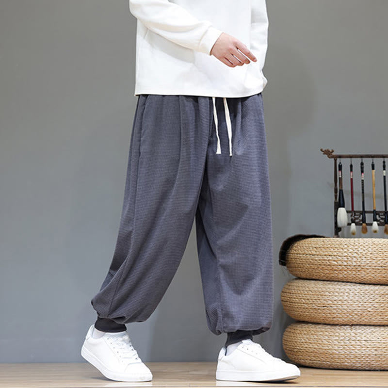 Pantaloni da uomo in velluto a coste di cotone con coulisse, modello semplice, modello Buddha Stones Fall Plain con tasche - image 2