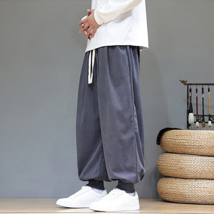 Pantaloni da uomo in velluto a coste di cotone con coulisse, modello semplice, modello Buddha Stones Fall Plain con tasche - image 3