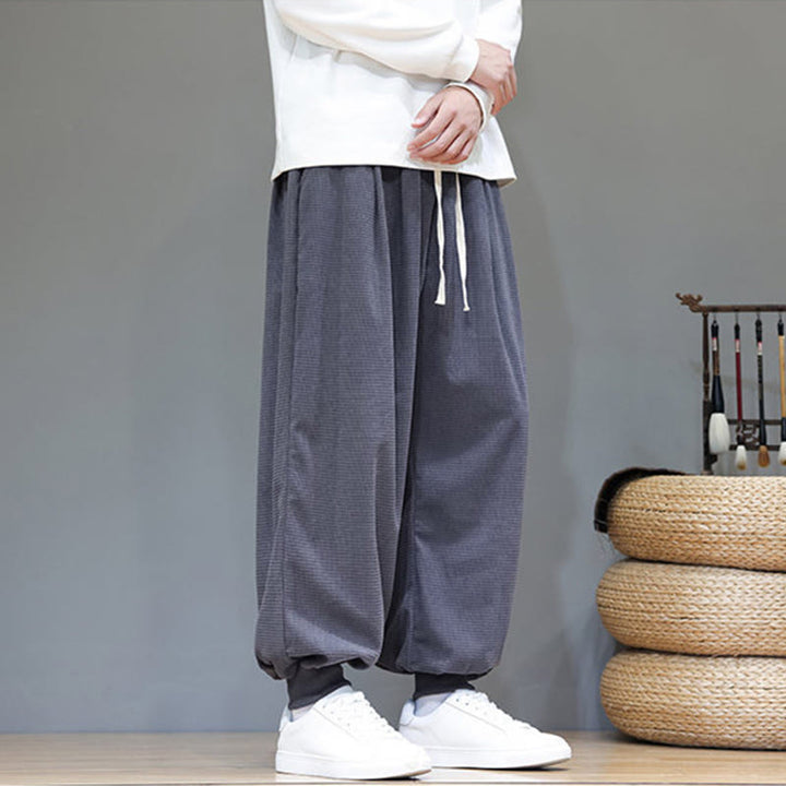 Pantaloni da uomo in velluto a coste di cotone con coulisse, modello semplice, modello Buddha Stones Fall Plain con tasche - image 4