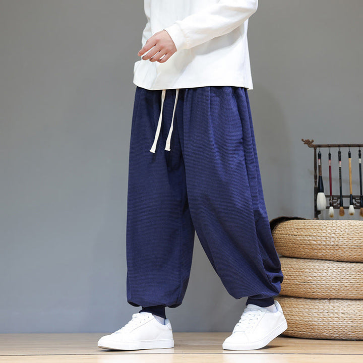 Pantaloni da uomo in velluto a coste di cotone con coulisse, modello semplice, modello Buddha Stones Fall Plain con tasche - image 51