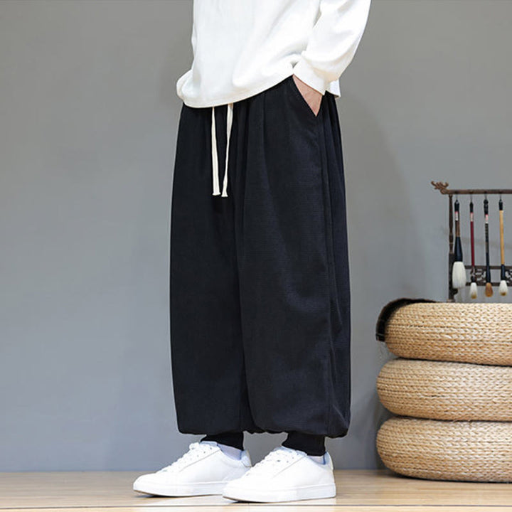 Pantaloni da uomo in velluto a coste di cotone con coulisse, modello semplice, modello Buddha Stones Fall Plain con tasche - image 34