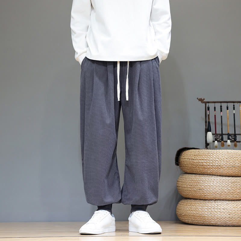 Pantaloni da uomo in velluto a coste di cotone con coulisse, modello semplice, modello Buddha Stones Fall Plain con tasche - image 1