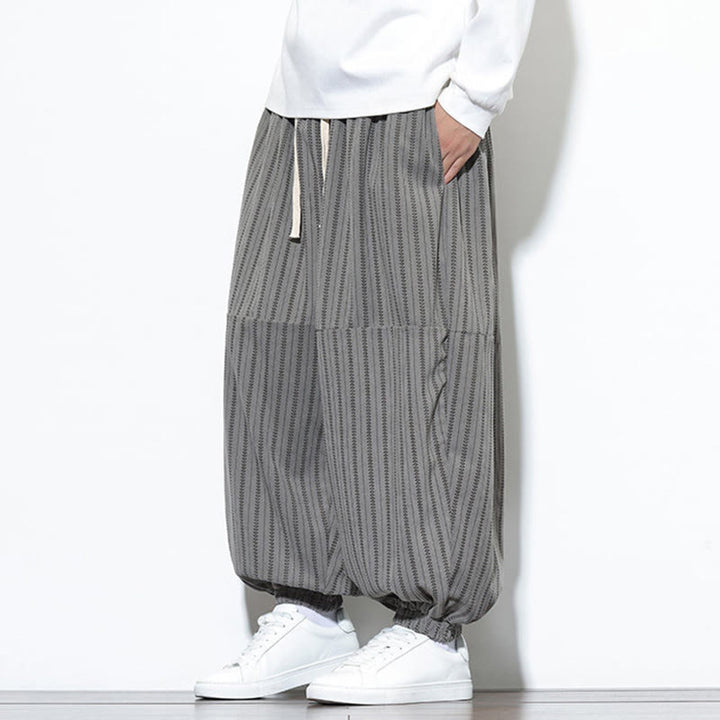 Pantaloni harem in velluto a coste con coulisse e tasche da uomo con motivo a righe autunnali Buddha Stones - image 40
