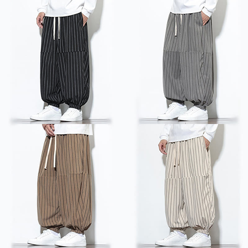 Pantaloni harem in velluto a coste con coulisse e tasche da uomo con motivo a righe autunnali Buddha Stones - image 71