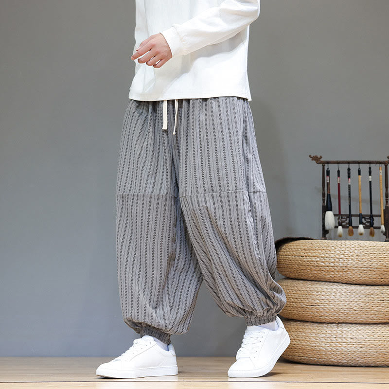 Pantaloni harem in velluto a coste con coulisse e tasche da uomo con motivo a righe autunnali Buddha Stones - image 43