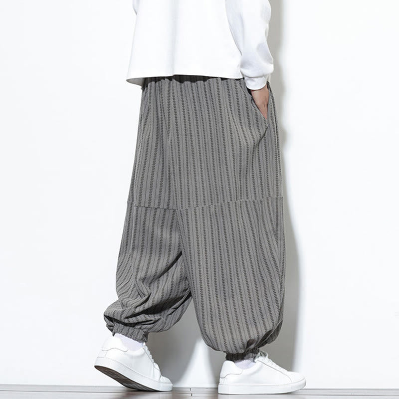 Pantaloni harem in velluto a coste con coulisse e tasche da uomo con motivo a righe autunnali Buddha Stones - image 35