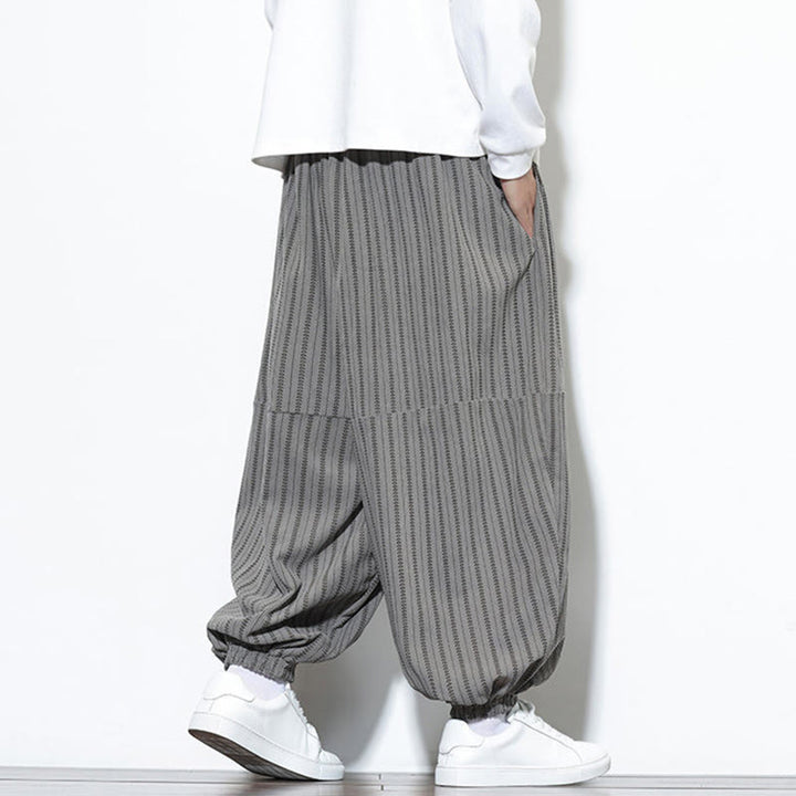 Pantaloni harem in velluto a coste con coulisse e tasche da uomo con motivo a righe autunnali Buddha Stones - image 35